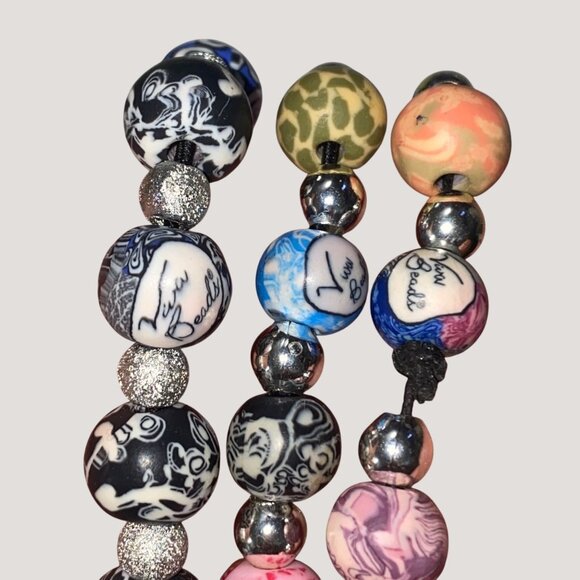 Viva Beads Colorful Beaded Stretch Bracelets Artisans Polymer Clay Set Of 3 - Picture 2 of 8